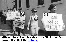 White Millsaps students marching in protest of death of JSU
student Ben Brown