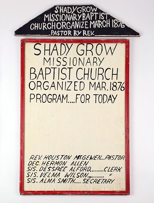 Shady Grow Missionary Baptist Church hand-painted sign
