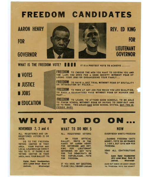Freedom Candidates broadside, Rev. Ed King for Lieutenant Governor - MDAH